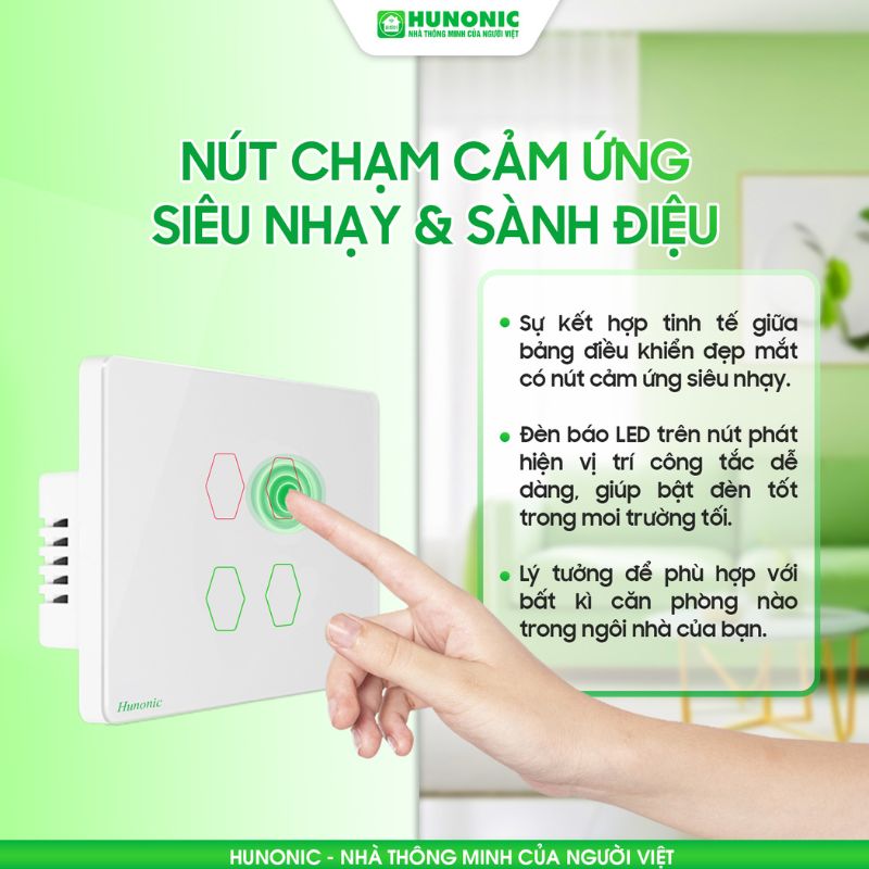 Công Tắc Cảm Ứng 1 Nút Wifi Hunonic Datic Màu Đen